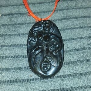 Carved Green Jade Mermaid Pendant Necklace